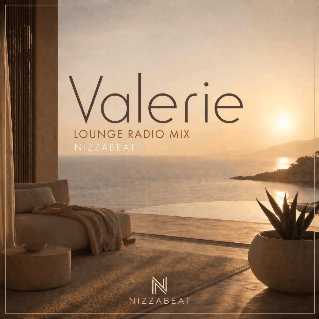 CD-Cover des Nizzabeat-Songs „Valerie“ mit stilvoller Sunset-Lounge-Atmosphäre und warmem, sommerlichem Design.